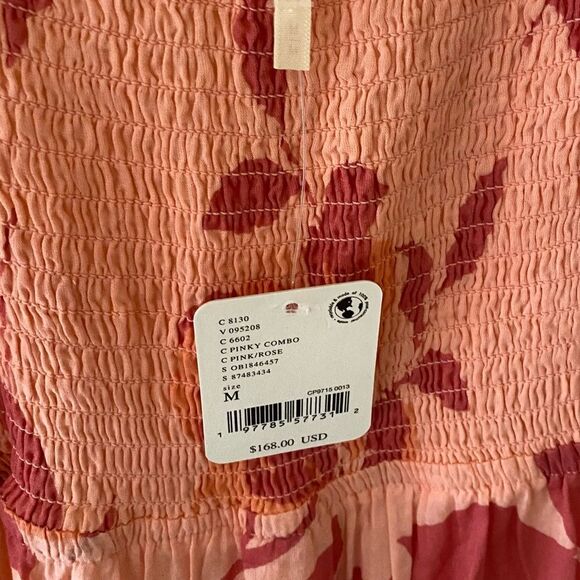 NWT Free People Sundrenched Short Sleeve Maxi Dress in pink combo cotton M - Picture 10 of 14